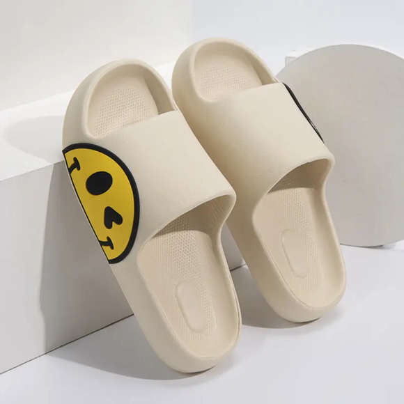 Beige Smiley Cushion Slides, Light, Non-Slip Slippers - Picture 2 of 6